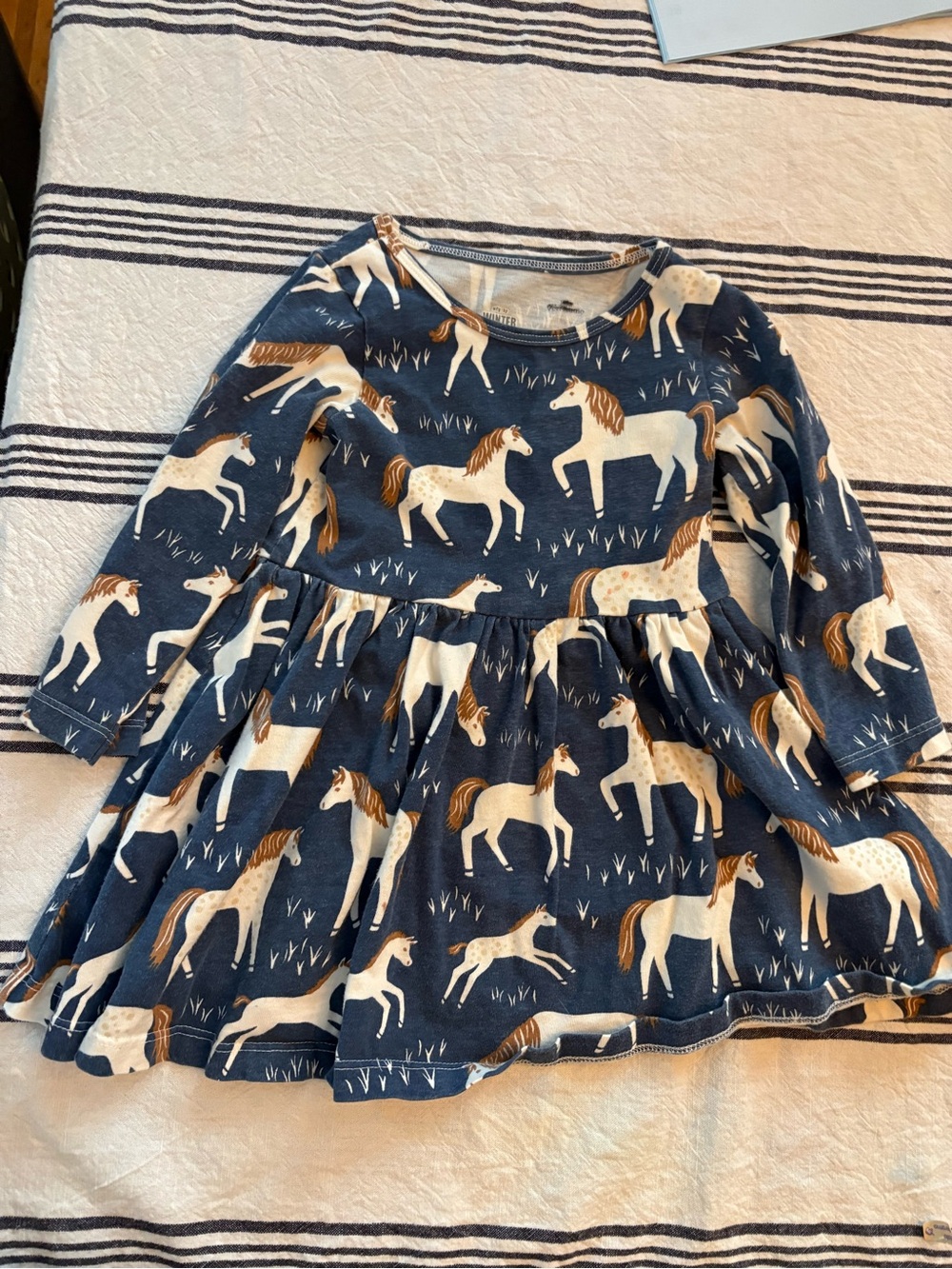 Girls Navy Horse Print Casual Dress